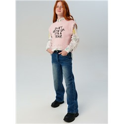 Брюки текстильные джинсовые утепленные для девочек