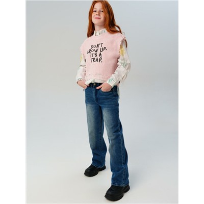 Брюки текстильные джинсовые утепленные для девочек