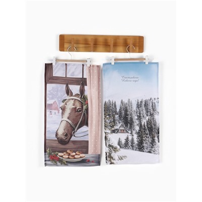 Набор кухонных полотенец «Доляна. Зимняя сказка»: 35×60 см-2 шт., 100% хлопок, рогожка, 160 г/м²