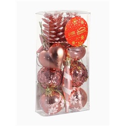 Ёлочные игрушки набор 12 шт. «Праздничный хоровод» 4 см, розовый
