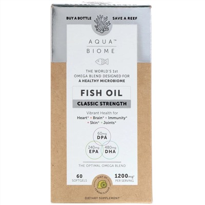 Enzymedica, Aqua Biome, Fish Oil, Classic Strength, Lemon Flavor, 1,200 mg, 60 Softgels
