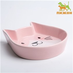 Миска керамическая «Голова кота» 200 мл - 15×13×3 см, розовая