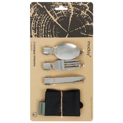 Набор туристических приборов maclay: нож, вилка, ложка, складные, нержавеющая сталь