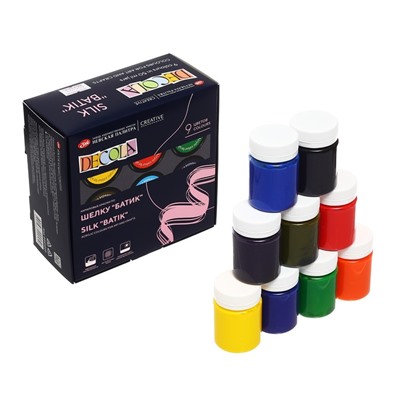 Краска по ткани (шелку), набор 9 цветов × 50 мл, ЗХК Decola «Батик» акриловая на водной основе, (4441449)