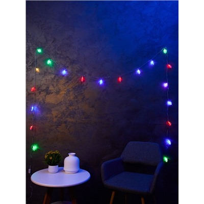 Гирлянда «Нить» 5 м с насадками «Снежинки», IP20, прозрачная нить, 20 LED, свечение мульти (RG/RB), мигание, 220 В