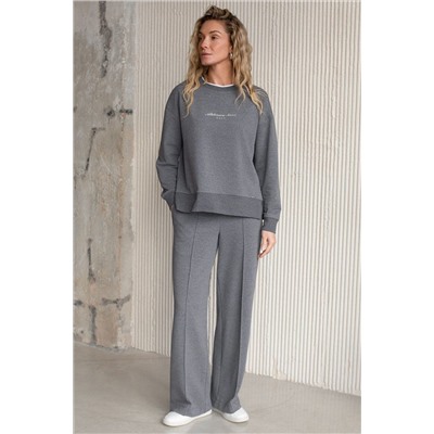 Прямые трикотажные брюки на резинке из футера двухнитки эластичные VILATTE, 1228114