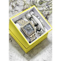 Подарочный набор для женщин часы, 2 браслета + коробка #22853235