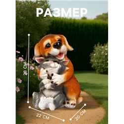 Садовая фигура из полистоуна «Щенок с котёнком», 28×22×20 см