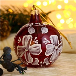 Ёлочный шар d=8 см «Белые незабудки» ручная роспись, бордово-белый