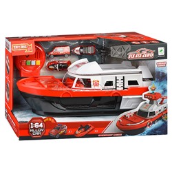 Катер в комплекте с машиной, красный, в коробке