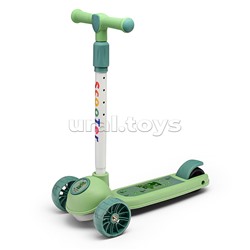 Самокат 3-х. кол., колеса световые PU, зеленый, в коробке