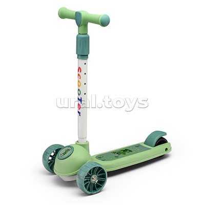 Самокат 3-х. кол., колеса световые PU, зеленый, в коробке