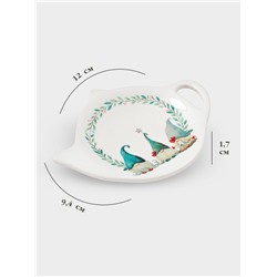 Подставка под чайный пакетик новогодняя Доляна «Домашние гномики», 12×9.4×1.7 см, доломит, белая