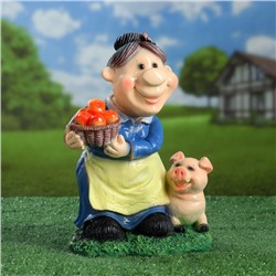 Садовая фигура из полистоуна «Бабка с поросёнком» синий, 30×21 см