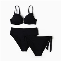 Купальник раздельный тройка с двумя видами плавок, чёрный, размер 38