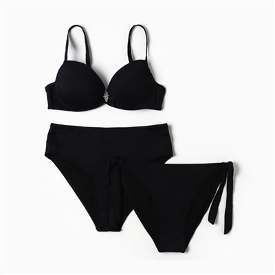 Купальник раздельный тройка с двумя видами плавок, чёрный, размер 38