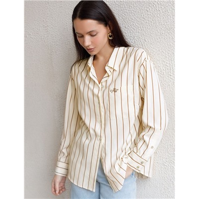 Блузка в полоску свободного силуэта с карманом из эластичного хлопка
