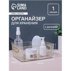 Органайзер для хранения «SHINE», с ручками, 1 секция, 20.5×14.5×7.8 см, цвет прозрачный, золотистый