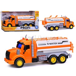 Профи, поливочный автомобиль инерционный (со светом и звуком) (оранжевый) (в коробке)