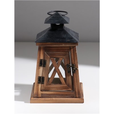 Деревянный подсвечник-фонарь на 1 свечу «Трапеция», коричневый, 20.5×12.5×12.5 см