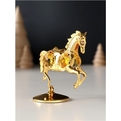Фигурка металл «Лошадка маленькая» с 4 жёлтыми хрусталиками на подставке, 6.5×4×8.5 см