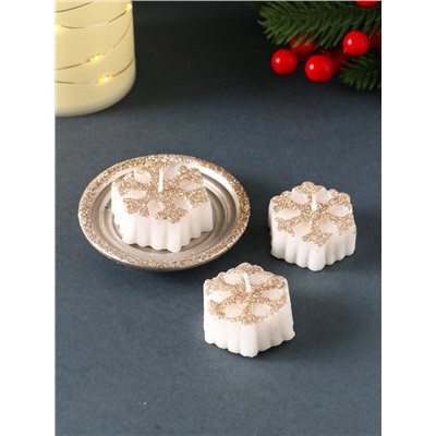 Набор свечей «Снежинки и подсвечник», 3 шт., 12×10×4 см