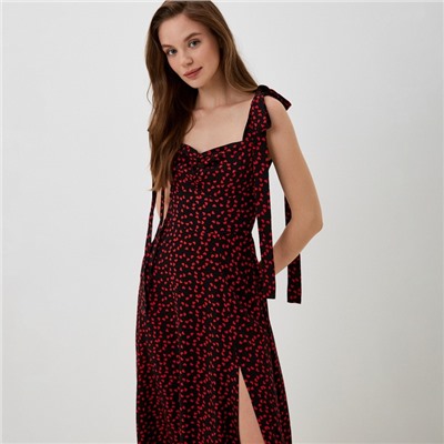 Платье с лентами миди женское MIST Flower, чёрное, размер 42