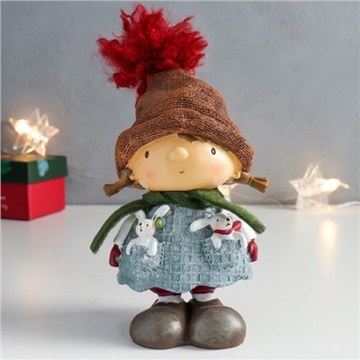 Фигурка новогодняя полистоун «Девочка в платье с зайчиками в кармашках», 9.5×7.5×17 см