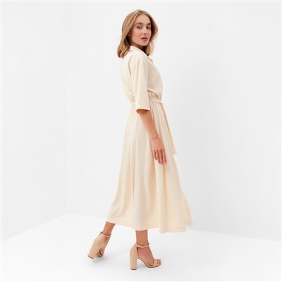 Платье миди женское на пуговицах MINAKU: Enjoy, бежевое, размер 42