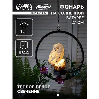 Садовый светильник «Полярная сова», уличный, на солнечной батарее, 27 см, 1 LED, свечение тёплое белое