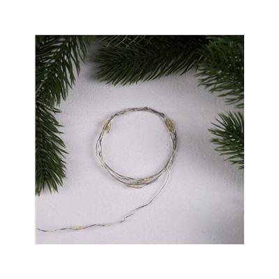 Гирлянда «Нить» 1 м роса, IP20, серебристая нить, 10 LED, 3 режима, батарейка AG13×3 (в комплекте), свечение тёплое белое