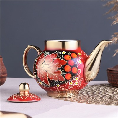 Набор посуды «Рябина», 3 предмета: самовар 3 л, заварочный чайник 0.7 л, поднос