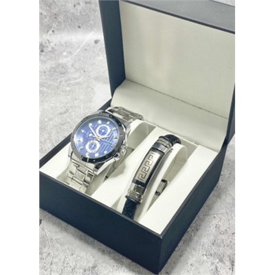 Подарочный набор для мужчины часы и браслет + коробка #22853503