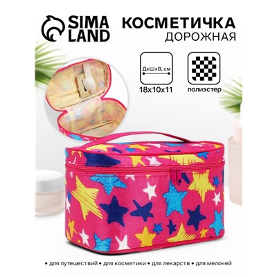 Косметичка-сундучок на молнии, на подкладке, с ручкой, зеркалом, с рисунком, розовая