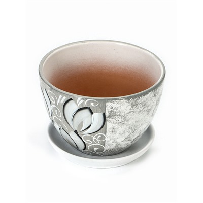 Горшок для цветов «Крокус», 1.65 л, d=16 см, h=11.5 см, керамический, с поддоном, серый