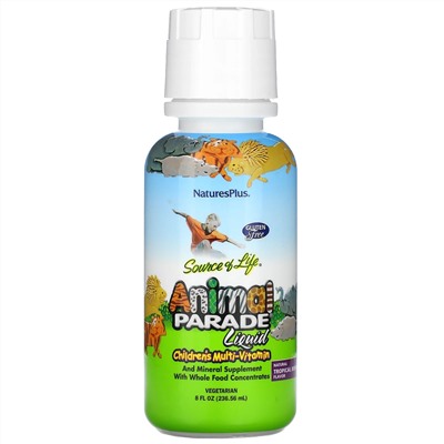 Nature's Plus, Source of Life, Animal Parade, жидкие мультивитамины для детей, вкус натуральных тропических ягод, 236,56 мл (8 жидк. унций)