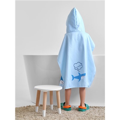 Полотенце - пончо детское махровое «Крошка Я. Акулы», 60×120 см, голубое