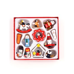 Ёлочные игрушки в подарочной коробке, деревянные, набор 12 шт.