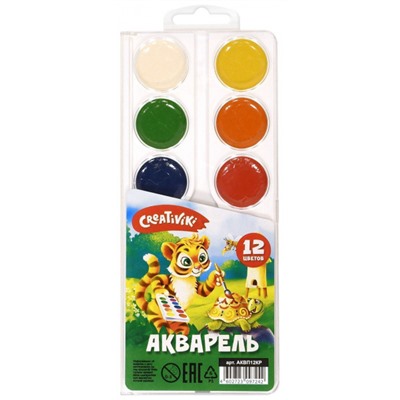 Краски акварельные медовые 12цв АКВП12КР Creativiki