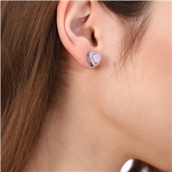 Серьги гвоздики сердечки, коллекция "Дубай", покрытие посеребрение, цвет камня: светло-розовый, 37142, арт. 847.655