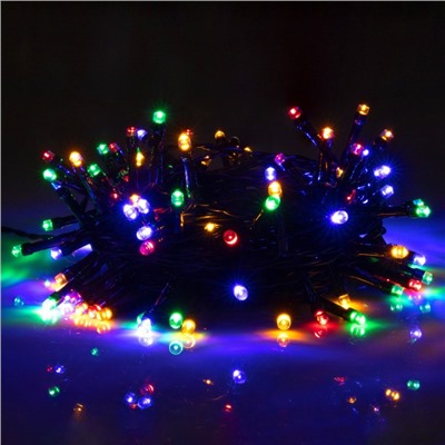 Гирлянда «Нить», 10 м, IP44, 100 LED, 2 режима, солнечная батарея, тёмная нить, свечение мульти