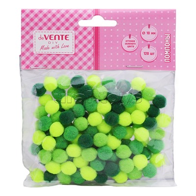 Набор помпонов для творчества "DIY" высокоэластичные, 10 мм, 120 шт, в пластиковом пакете с блистерным подвесом, оттенки зеленого цвета