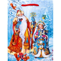 Пакет подарочный новогодний ламинированный, «Дед Мороз и Снегурочка», 18×10×22.3 см