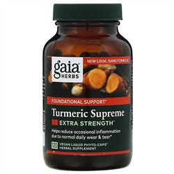 Gaia Herbs, Turmeric Supreme, куркума, повышенная сила действия, 120 веганских фито-капсул с жидкостью