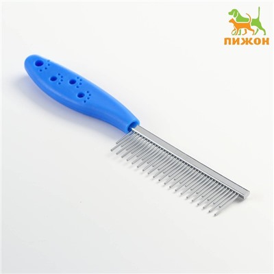 Расчёска для шерсти «Лапки», 20.5×3 см, с зубьями разной длины, синяя