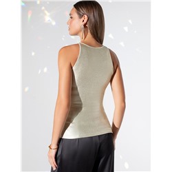 Топ с закрытым декольте из хлопка с эластаном в рубчик с матовым покрытием металлик