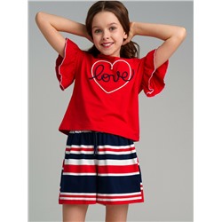 Комплект трикотажный для девочек: фуфайка (футболка), шорты