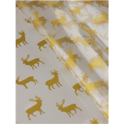 Пленка новогодняя глянцевая «Северные олени», прозрачная, золото, 0.7×7.5 м, 40 мкм, 200 г