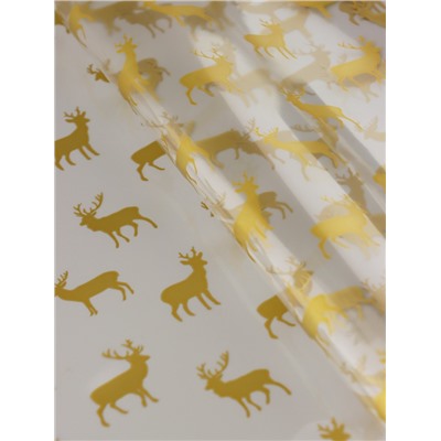 Пленка новогодняя глянцевая «Северные олени», прозрачная, золото, 0.7×7.5 м, 40 мкм, 200 г