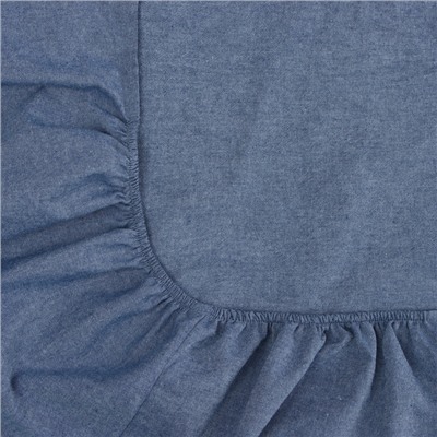 Простыня на резинке евро SL Home «Деним», 200×200+30 см, синяя, жатый хлопок